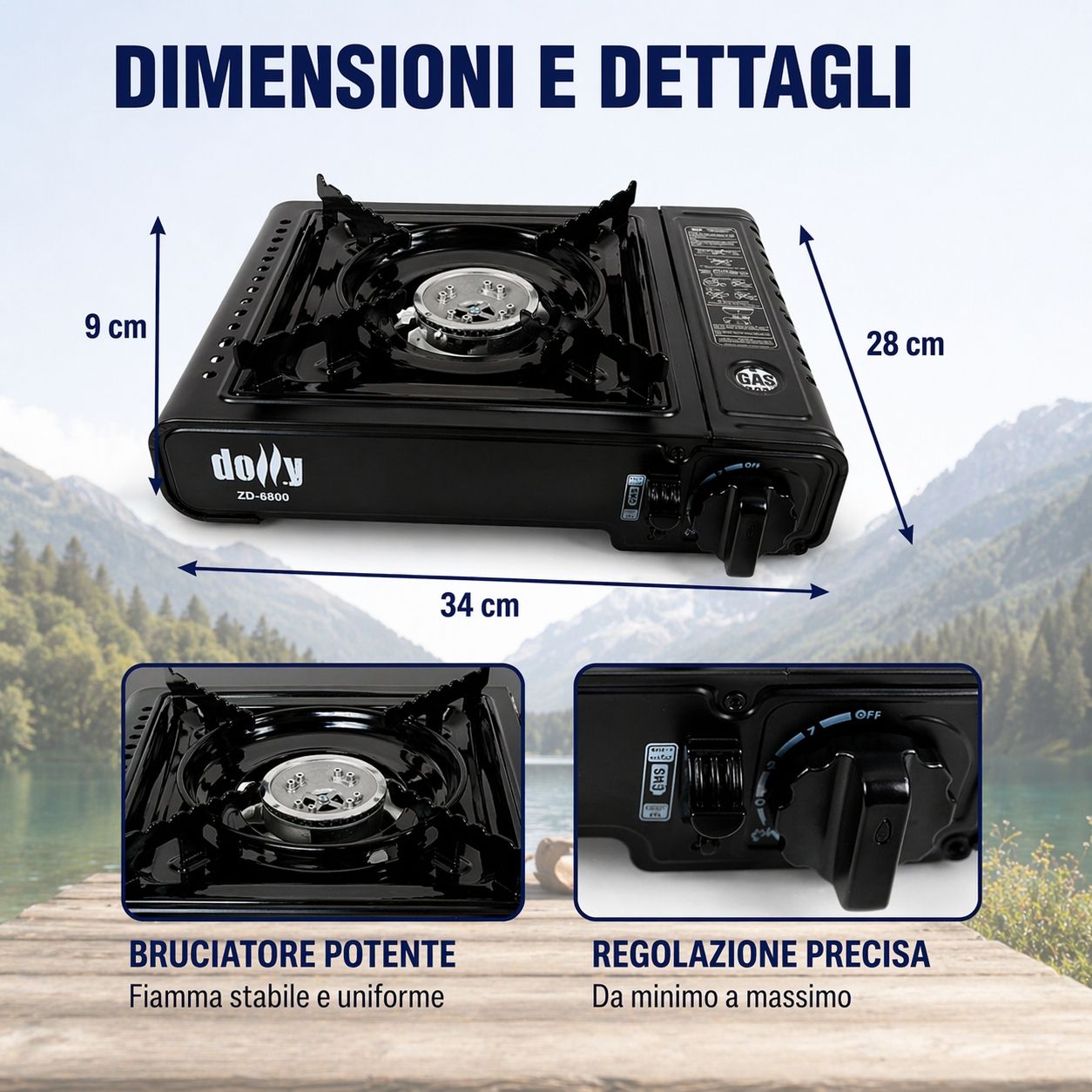 Fornello Gas Portatile Camping con Valigetta Accensione Piezo 1 Fuoco Compatto