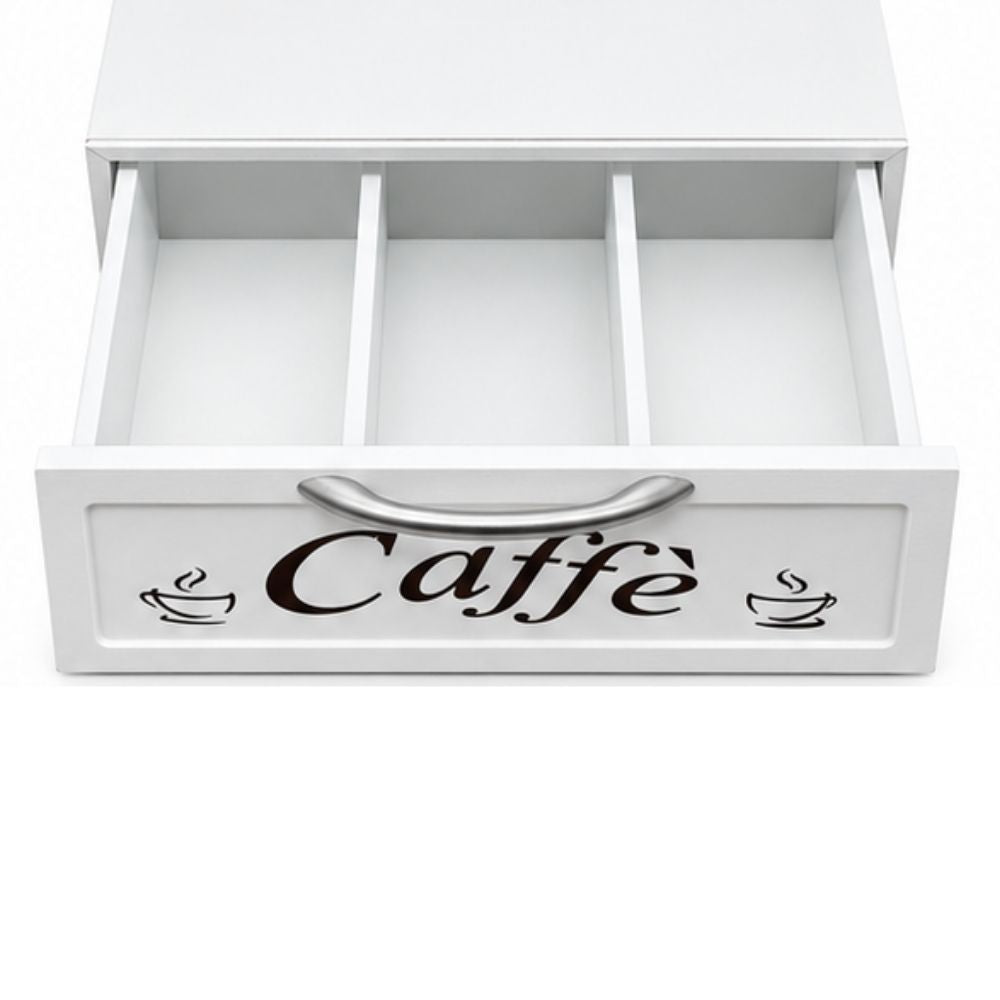 Cassetto Porta Cialde Capsule in Legno Organizer 30x30x10 cm Bianco Coffee
