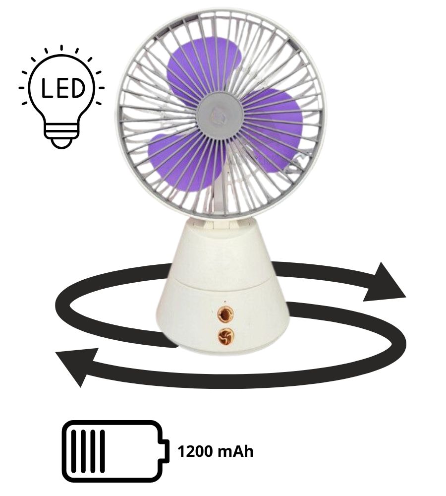 Ventilatore da Tavolo Portatile con Batteria Ricaricabile Luce Led usb