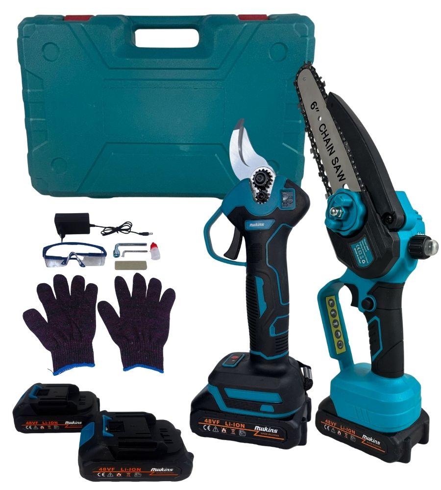 Forbice da Potatura + Motosega 6" Olio Doppia Batteria 48V Cesoia Elettrica