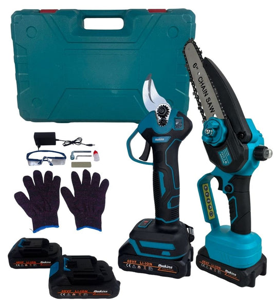 Forbice da Potatura + Motosega 6" Olio Doppia Batteria 48V Cesoia Elettrica