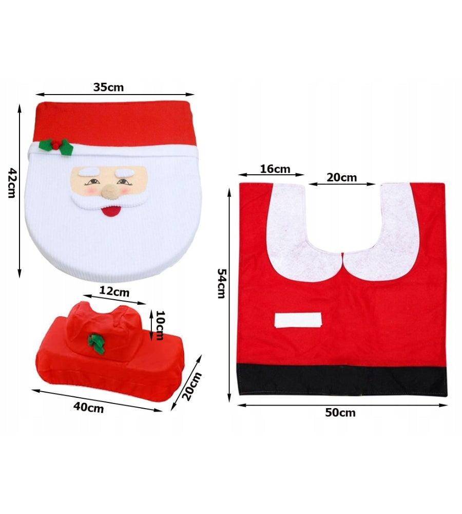 Copri Water Natalizio Set 3 pz da Bagno Babbo Natale Copriwater Tappeto Rotolo