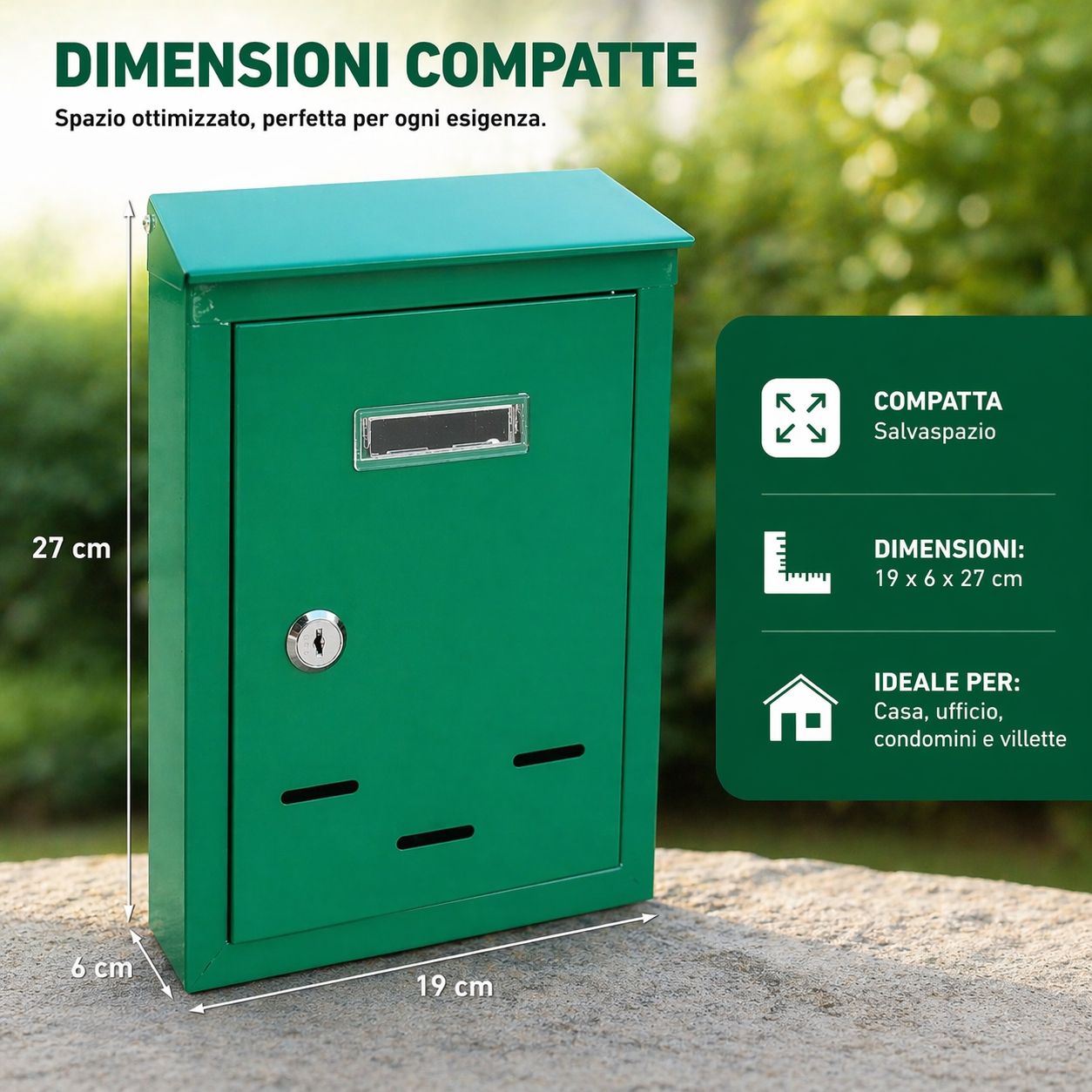 Cassetta Postale Verde Serratura 2 Chiavi 19x27cm Portalettere Esterno Targhetta