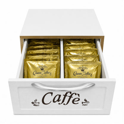 Cassetto Porta Cialde Caffè in Legno Bianco 2 Scomparti 30x20x10 cm Maniglia