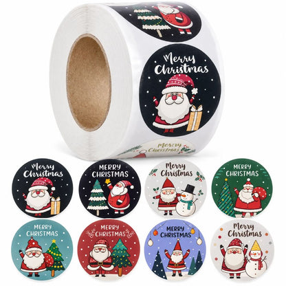 500 Adesivi Natalizi Tondi 3,8 cm 8 Motivi Merry Christmas Regali Buste