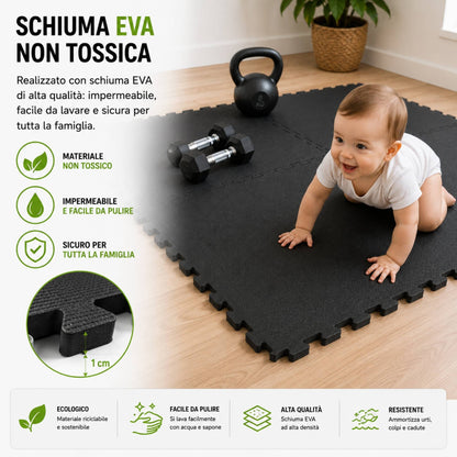 Tappeto Puzzle Tappetino Palestra Puzzle EVA 4 Pz 60x60x1cm Antitrauma Fitness