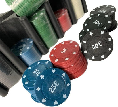 200 Fiches da Poker Tappeto Carte Dealer Gettoni Texas Holdem Black Jack