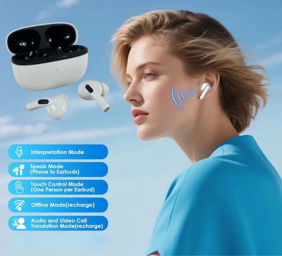 Cuffie Auricolari con Traduttore AI BT 5.4 Traduzione Tempo Reale Box Ricarica