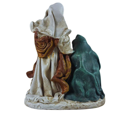 Natività Presepe Statuina Effetto Juta Giuseppe Madonna Gesù Bambino 18x15 cm
