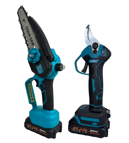 Forbice da Potatura + Motosega 6" Olio Doppia Batteria 48V Cesoia Elettrica