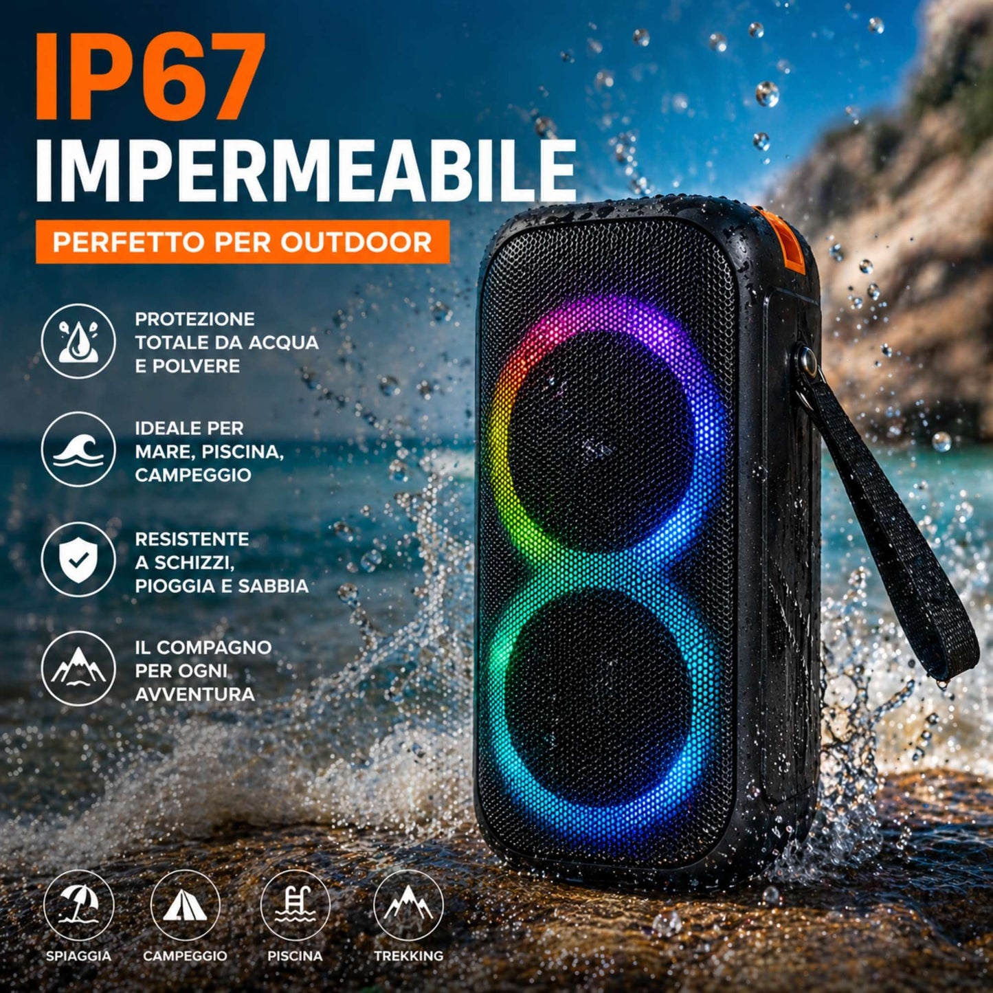 Speaker Cassa Bluetooth Altoparlante Waterproof WiFi USB Portatile Cubo