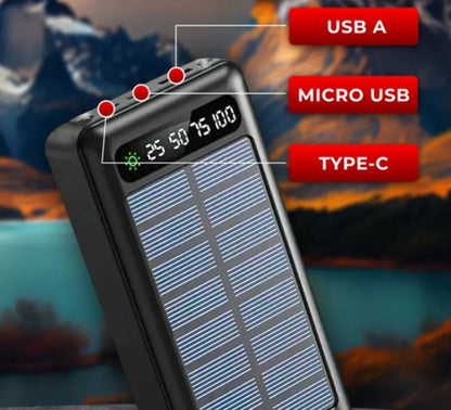 Power Bank Solare 50000 mAh Impermeabile Ricarica Rapida 4 Cavi USB Luce LED