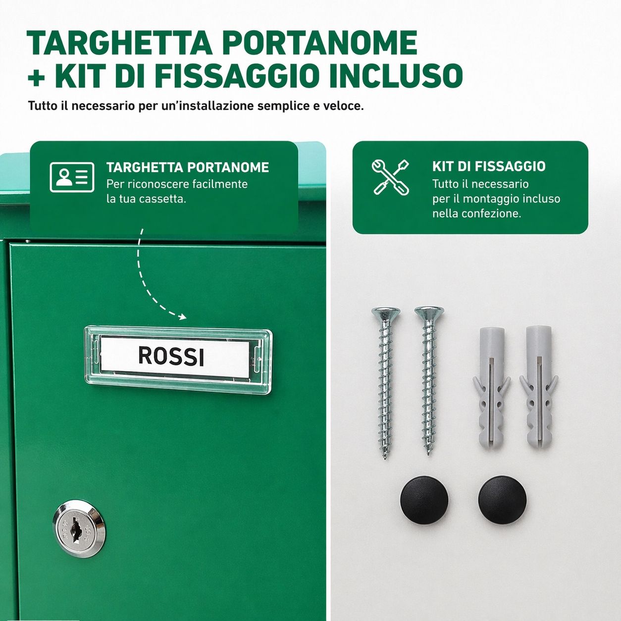 Cassetta Postale Verde Serratura 2 Chiavi 19x27cm Portalettere Esterno Targhetta