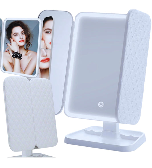 Specchio Cosmetico Illuminato Specchio Trucco LED 3 Zoom Regolabile Rotante USB