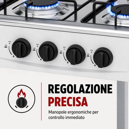 Fornello Gas 4 Fuochi con Ripiani Acciaio Cucina Esterno Mobile Compatto Bianco
