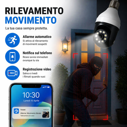 Telecamera WiFi Lampadina 360° 1080P IP Bulb Camera E27 Visione Notturna
