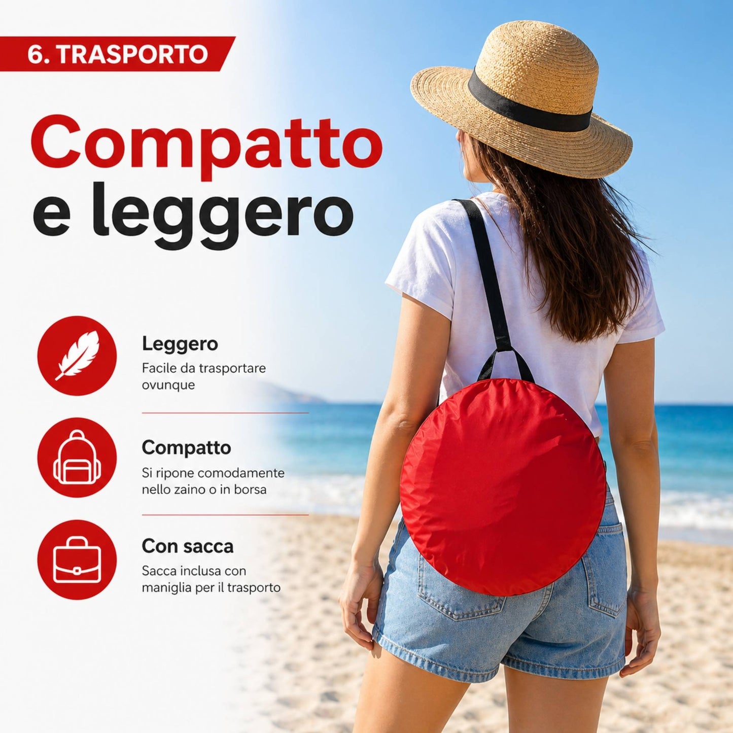 Stuoia Spiaggia con Parasole Impermeabile Richiudibile Pop Up per Mare con Borsa