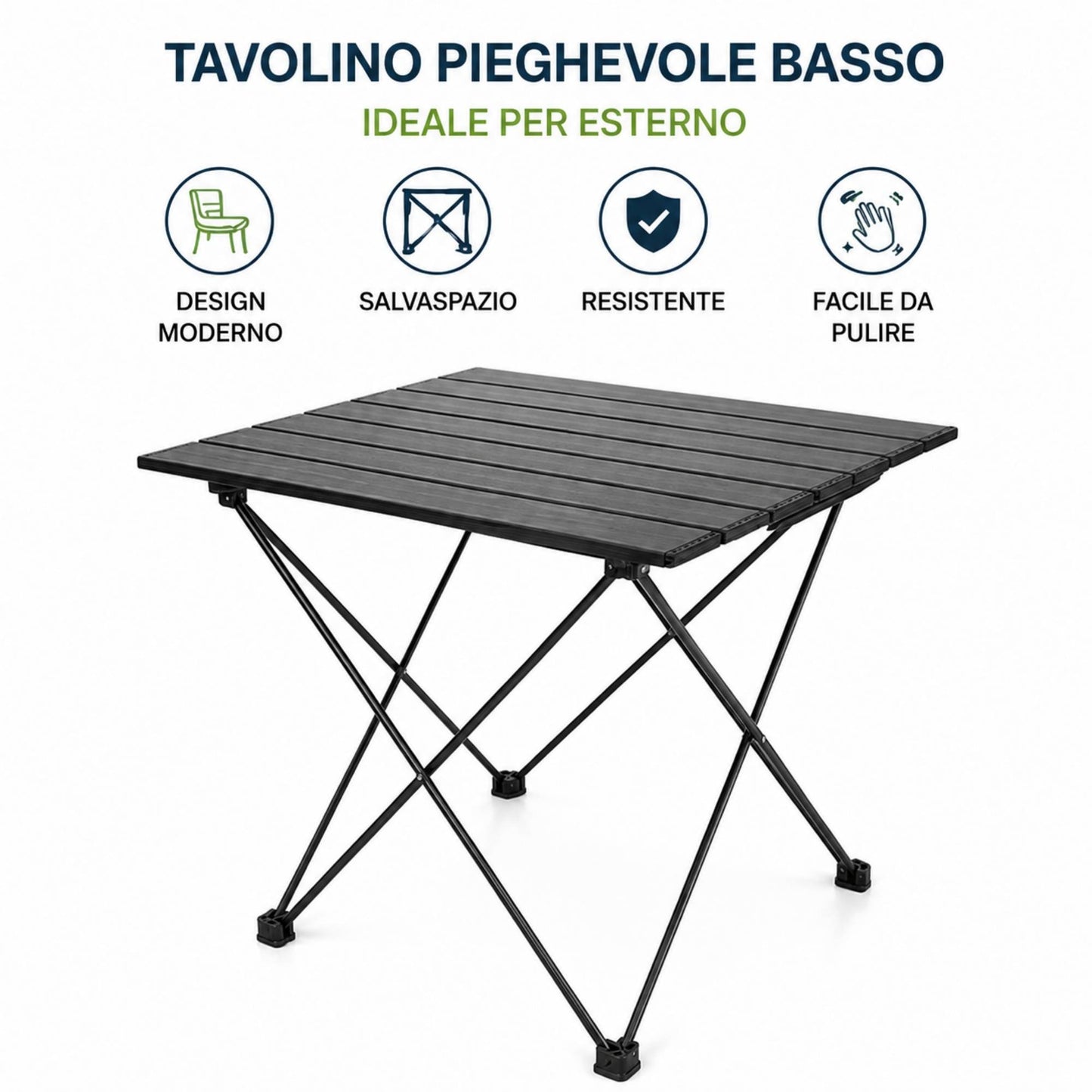 Tavolino Pieghevole da Campeggio Giardino Balcone 43x34,5x25 cm Nero