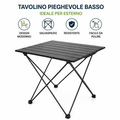 Tavolino Pieghevole da Campeggio Giardino Balcone 43x34,5x25 cm Nero
