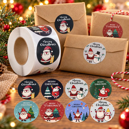 500 Adesivi Natalizi Tondi 3,8 cm 8 Motivi Merry Christmas Regali Buste