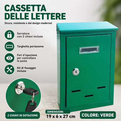 Cassetta Postale Verde Serratura 2 Chiavi 19x27cm Portalettere Esterno Targhetta