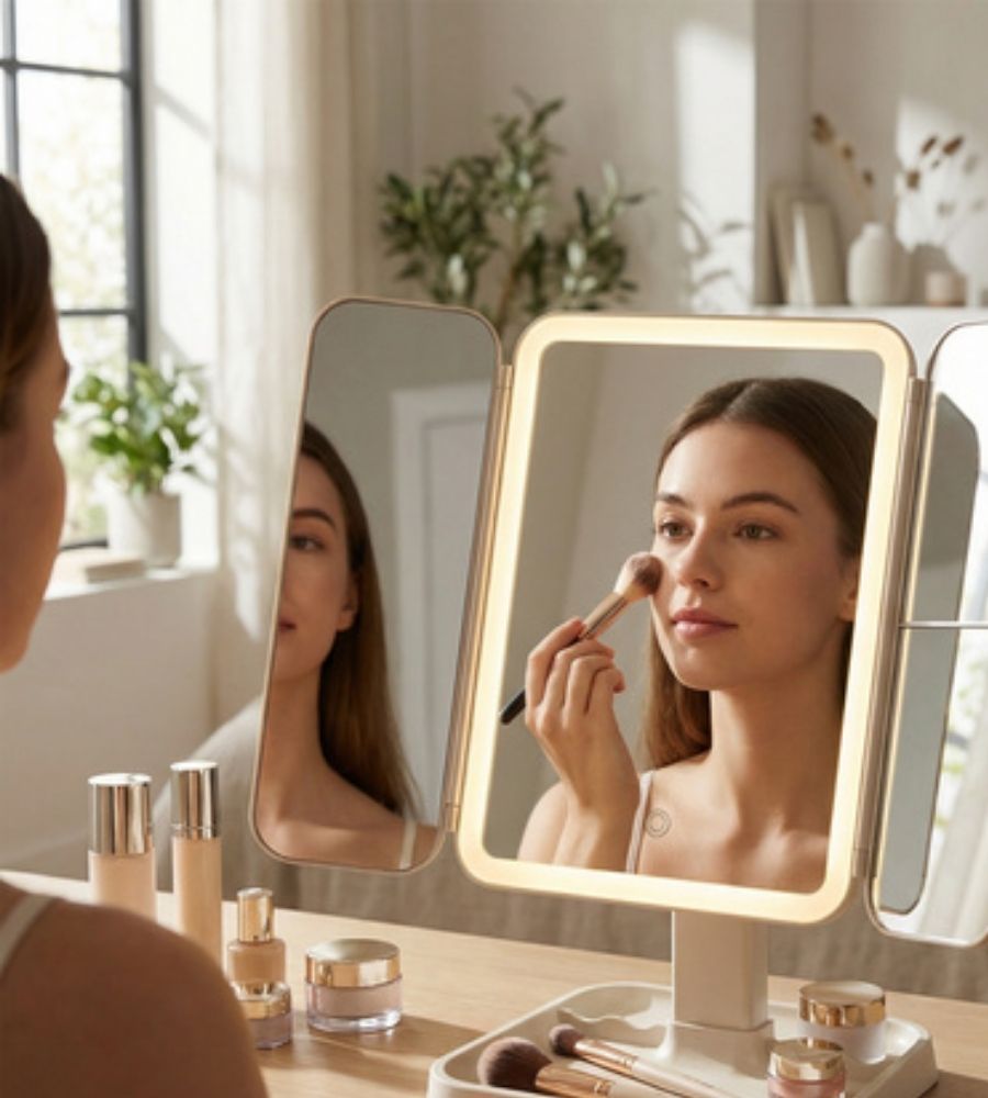 Specchio Cosmetico Illuminato Specchio Trucco LED 3 Zoom Regolabile Rotante USB