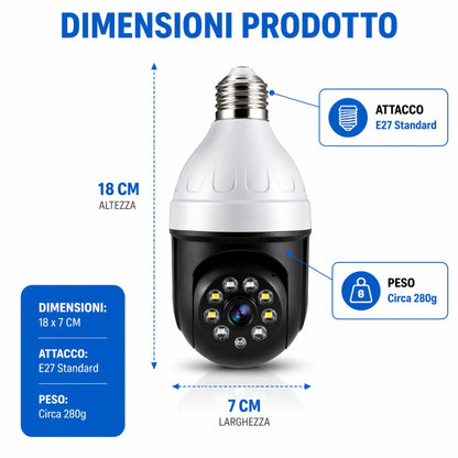 Telecamera WiFi Lampadina 360° 1080P IP Bulb Camera E27 Visione Notturna