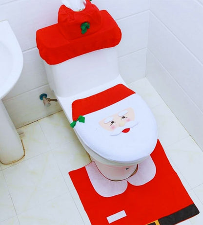 Copri Water Natalizio Set 3 pz da Bagno Babbo Natale Copriwater Tappeto Rotolo