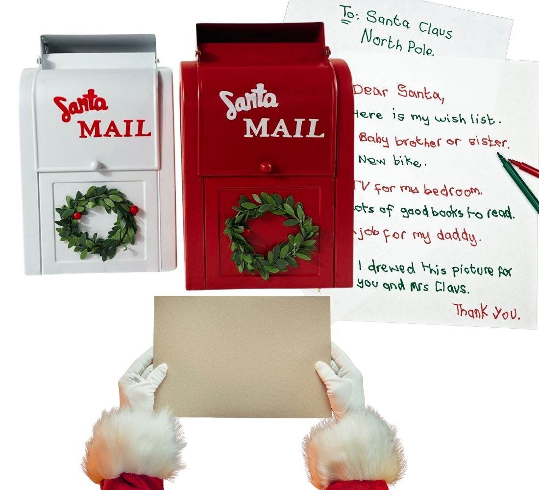 Cassetta Lettere di Babbo Natale in Metallo 25 x 15 cm Buca Postale Natalizia