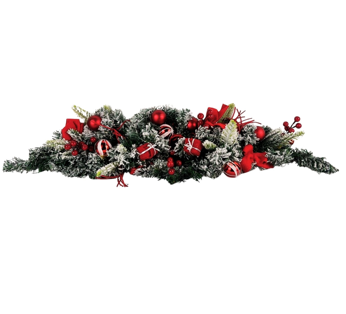 Ghirlanda Natalizia Cornicione Decorato Innevato Fiocco Palline 80 cm Natale