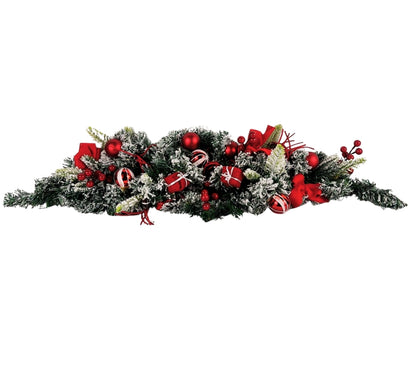 Ghirlanda Natalizia Cornicione Decorato Innevato Fiocco Palline 80 cm Natale