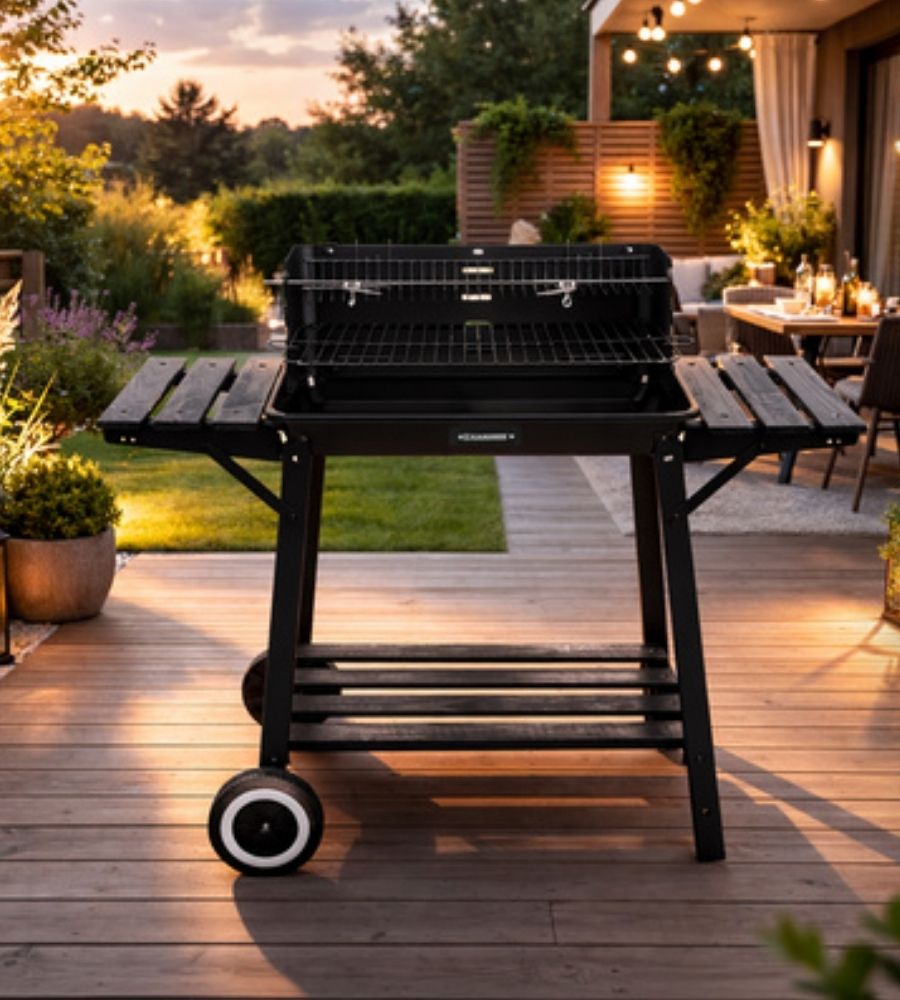 Barbecue a Carbone da Giardino con Girarrosto 93x41x86cm BBQ Grill con Accessori