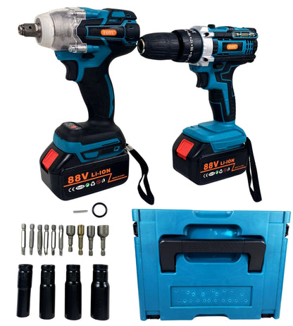 Kit Trapano Avvitatore ad Impulsi + Avvitatore a Percussione Doppia Batteria