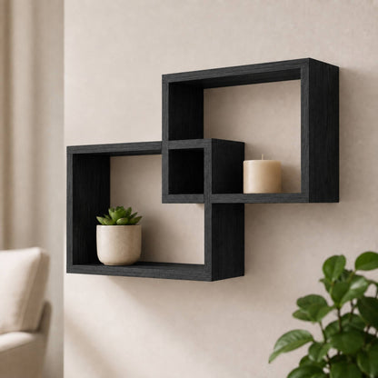 Set 2 Mensole Rettangolari da Parete in Legno Arredo Casa 2 Misure Nero