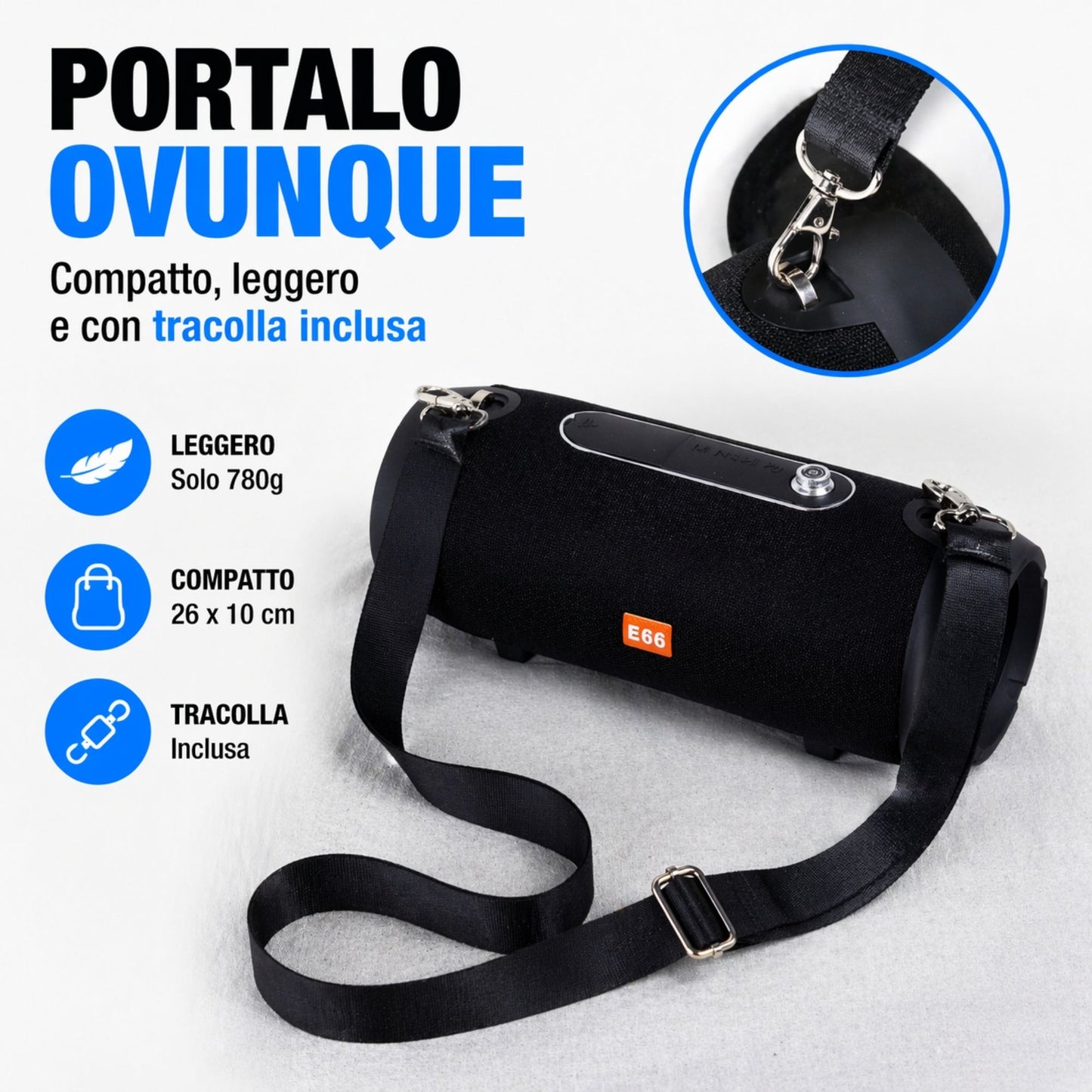 Speaker Bluetooth 20W Impermeabile IPX7 Portatile Wireless Cassa Audio E66