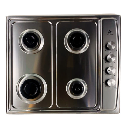 Piano Cottura 4 Fuochi Slim 60 cm Acciaio Inox a Gas o GPL da Incasso Valvolato