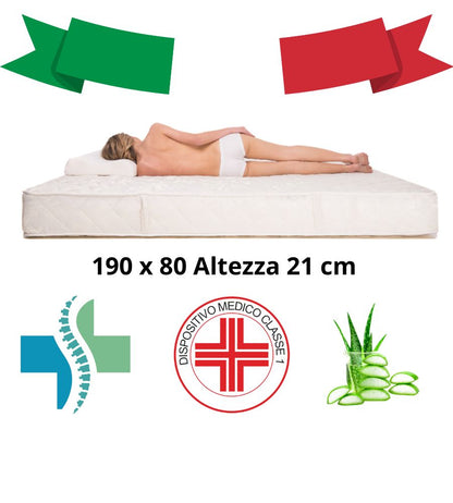 Materasso in Waterfoam Rivestimento in Aloe Vera Antibatterico 100% Made in Italy 80 x 190 Cm Altezza 21 cm Reali Singolo