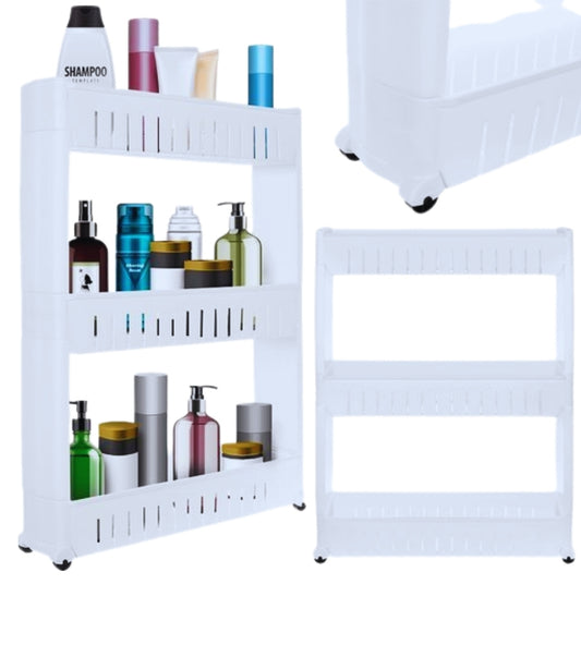 Scaffale Modulare Scorrevole Salvaspazio 3 Ripiani Armadietto con Ruote Cucina Bagno Fair