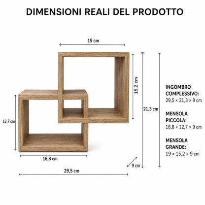 Set 2 Mensole Rettangolari da Parete in Legno Arredo Casa 2 Misure Chiaro