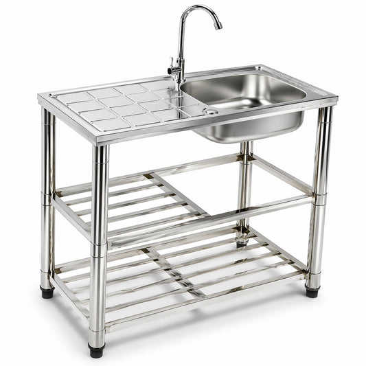 Lavello da Cucina Esterno Metallo con Rubinetto 75x40x83 cm Mobile Ripiani