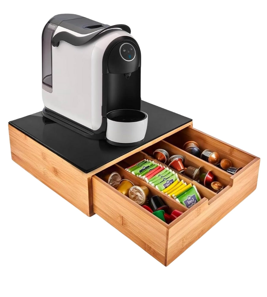 Cassetto Porta Cialde Capsule in Legno Organizer Cucina 30x30x10 cm 4 Scomparti