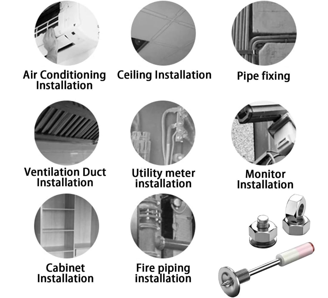 30 Chiodi Filettati Per Pistola Sparachiodi 30 Dadi M8 da 7,3 mm Cemento Ferro