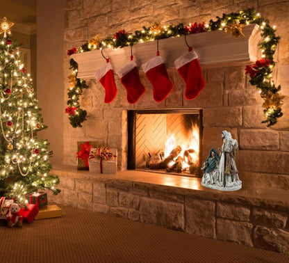 Natività Presepe Statuina Effetto Juta Giuseppe Madonna Gesù Bambino 18x15 cm