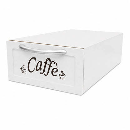 Cassetto Porta Cialde Caffè in Legno Bianco 2 Scomparti 30x20x10 cm Maniglia