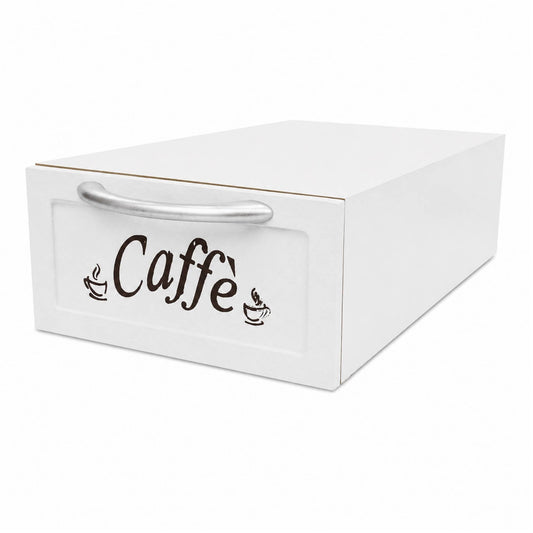 Cassetto Porta Cialde Caffè in Legno Bianco 2 Scomparti 30x20x10 cm Maniglia