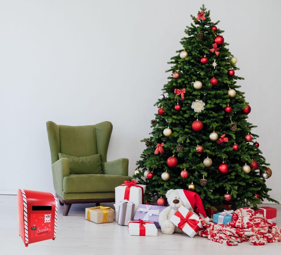 Cassetta Lettere di Babbo Natale Buca Postale Natalizia Metallo Apertura 20x14cm