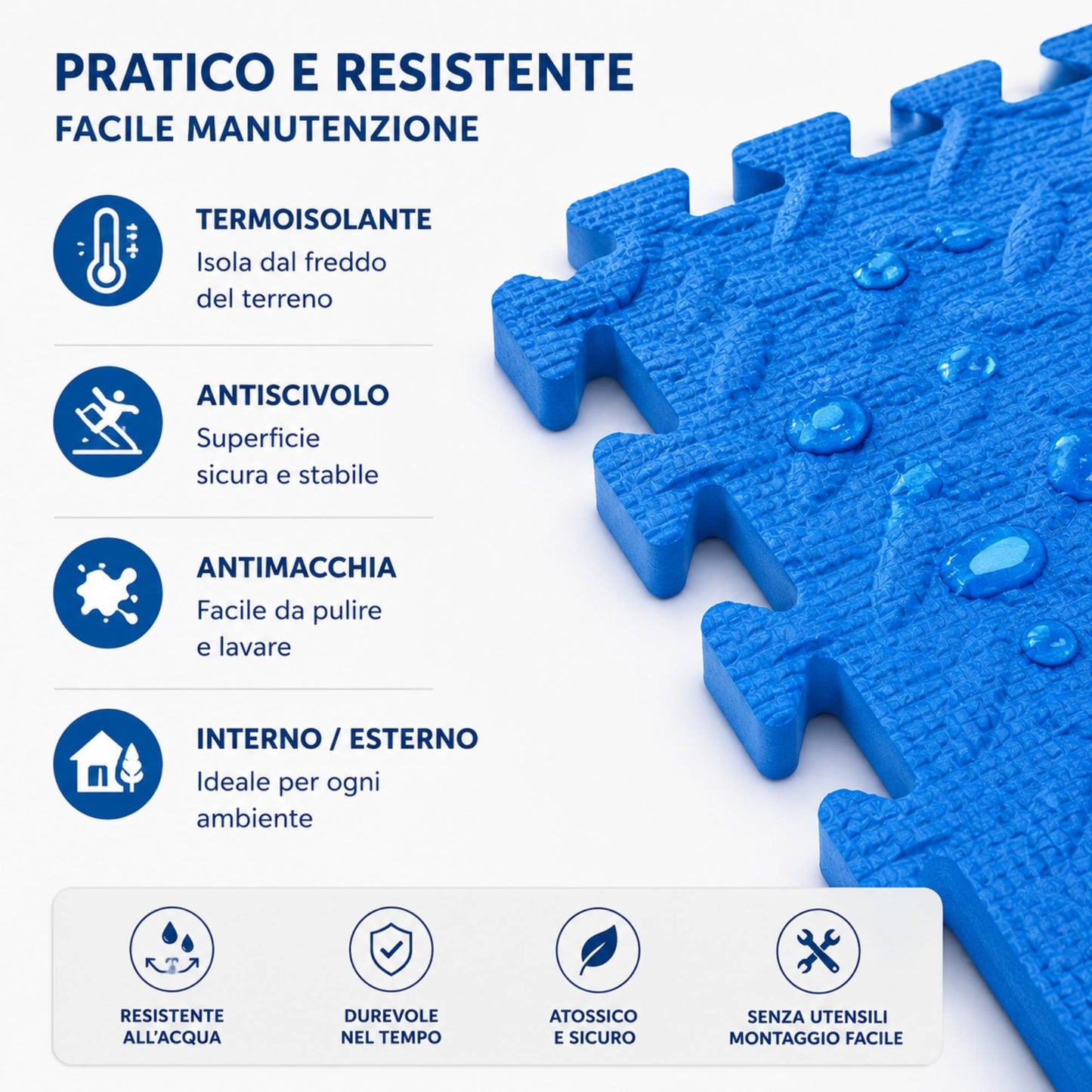 Tappeto Puzzle EVA Fondo Piscina 9 Pezzi 38,5x38,5x1cm Tappetino Blu Antiscivolo