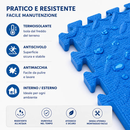 Tappeto Puzzle EVA Fondo Piscina 9 Pezzi 38,5x38,5x1cm Tappetino Blu Antiscivolo