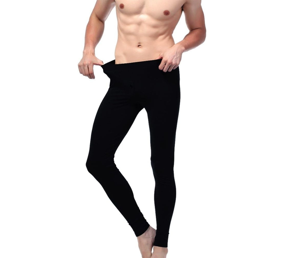 Pack 2 Leggings con Patta Bottone A Clip Uomo Termico Interno Felpato Nero