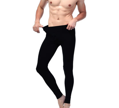 Pack 2 Leggings con Patta Bottone A Clip Uomo Termico Interno Felpato Nero